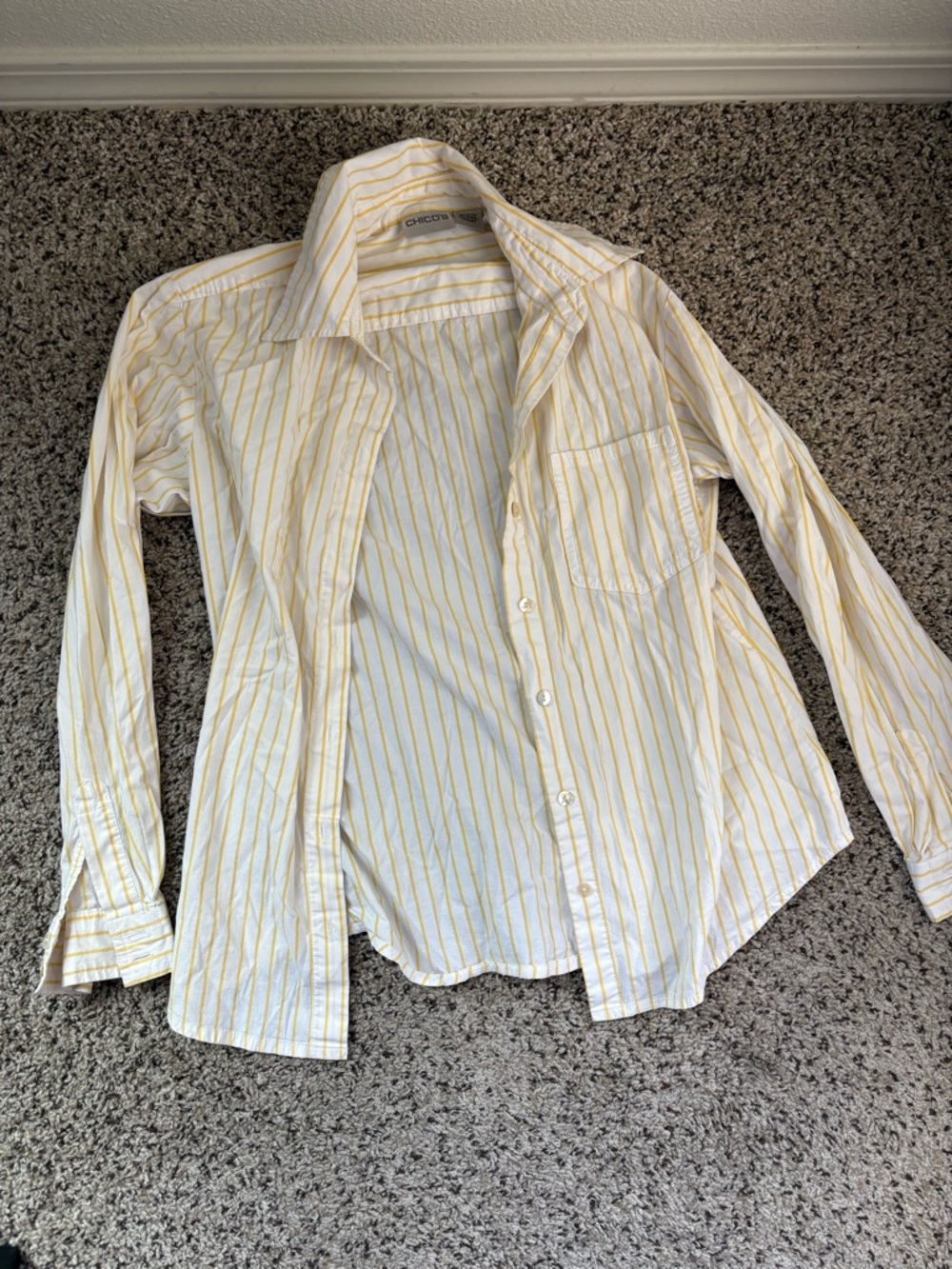Chico's White and Yellow Striped Shirt